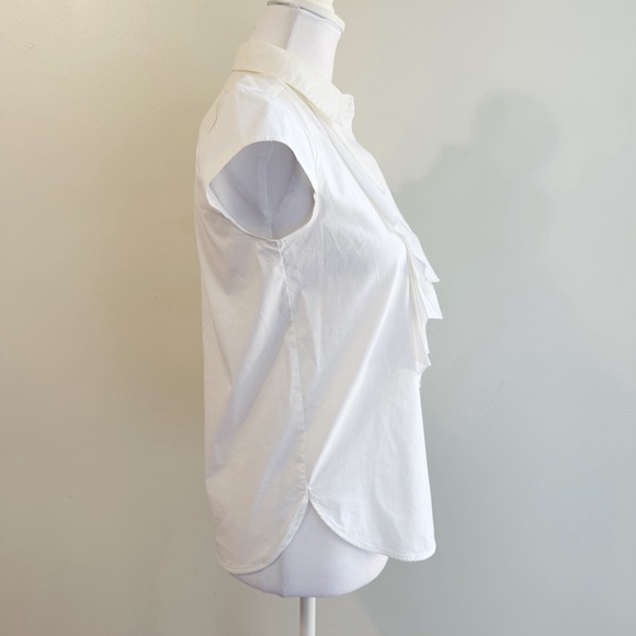 MAXMARA WHITE JABOT FRILL RUFFLE BUTTON UP COLLARED SHORT SLEEVE BLOUSE TOP - Picture 4 of 8